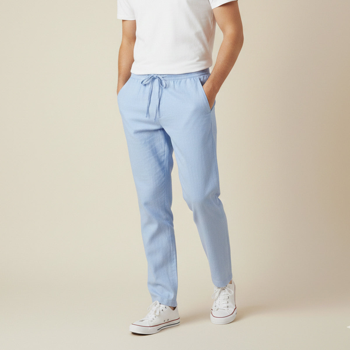 Mens Lightweight Cotton Linen Pants Breathable Drawstring