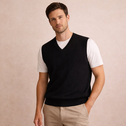 Men's V Neck Sleeveless Knit Vest Layered Look