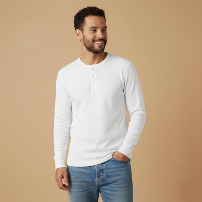 Men's Cotton Henley Shirt Classic Casual
