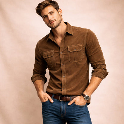Norwick Men's Corduroy Shirt Button Down Casual