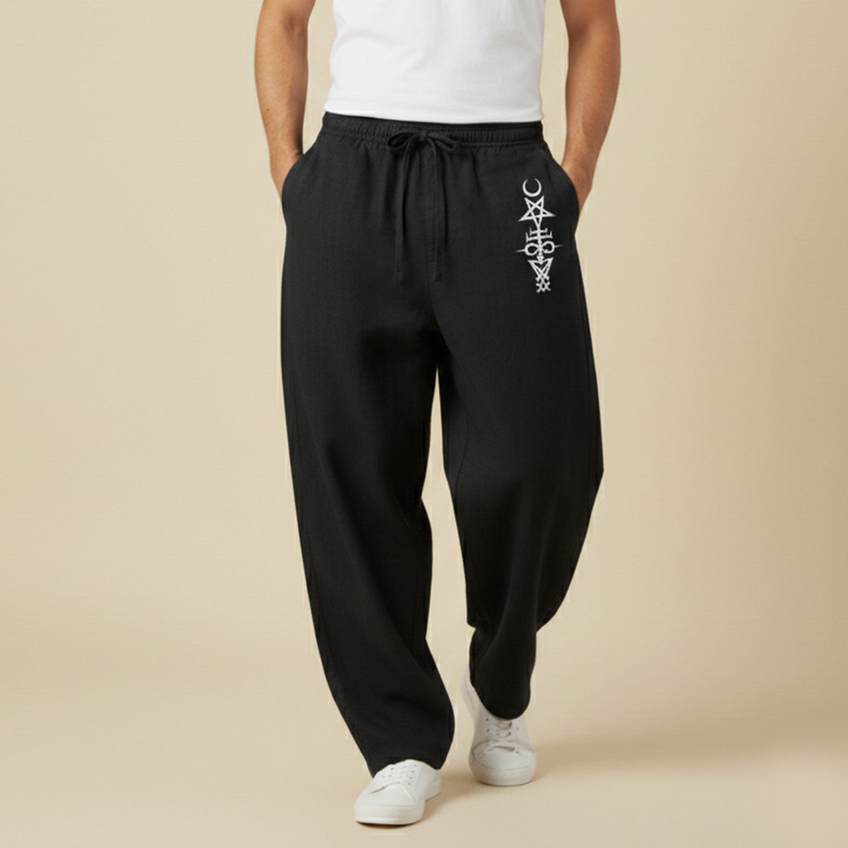 Men's Linen Wide Leg Drawstring Pants Relaxed Fit
