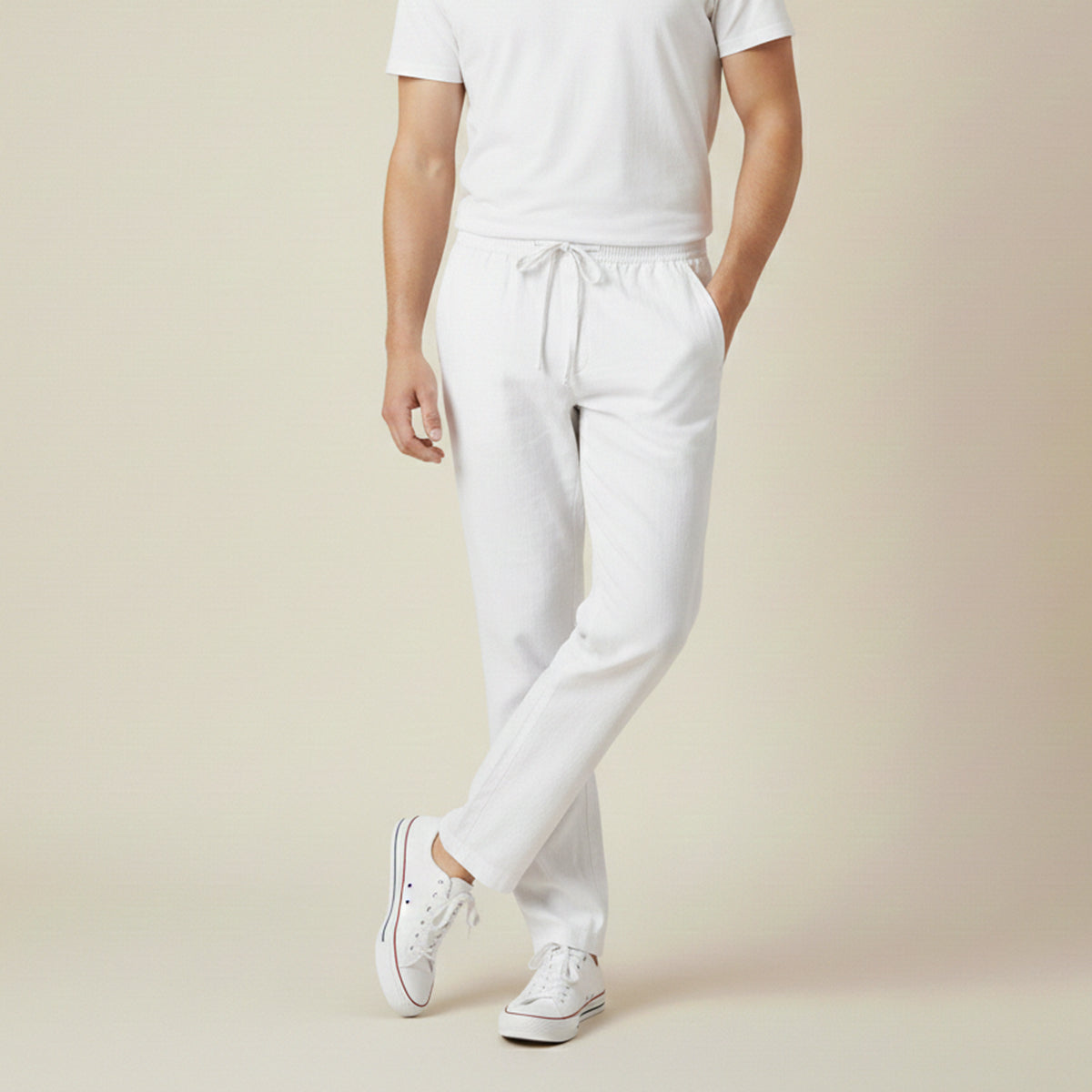 Mens Lightweight Cotton Linen Pants Breathable Drawstring