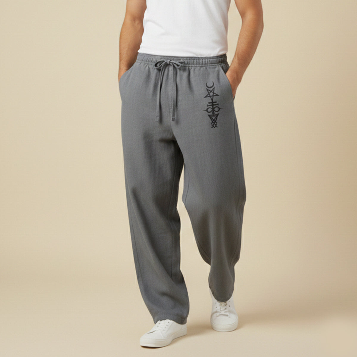 Men's Linen Wide Leg Drawstring Pants Relaxed Fit