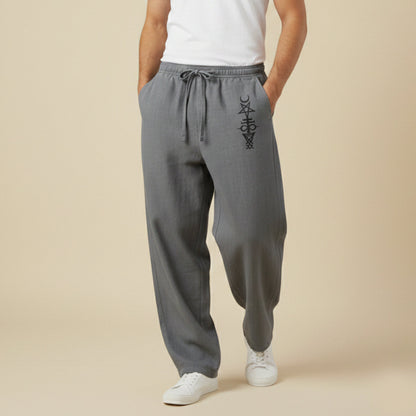 Men's Linen Wide Leg Drawstring Pants Relaxed Fit