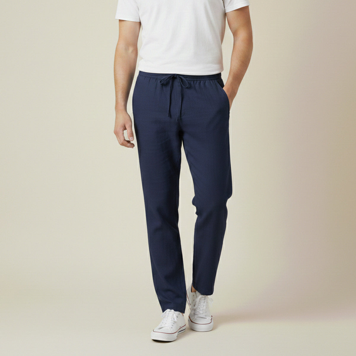 Mens Lightweight Cotton Linen Pants Breathable Drawstring