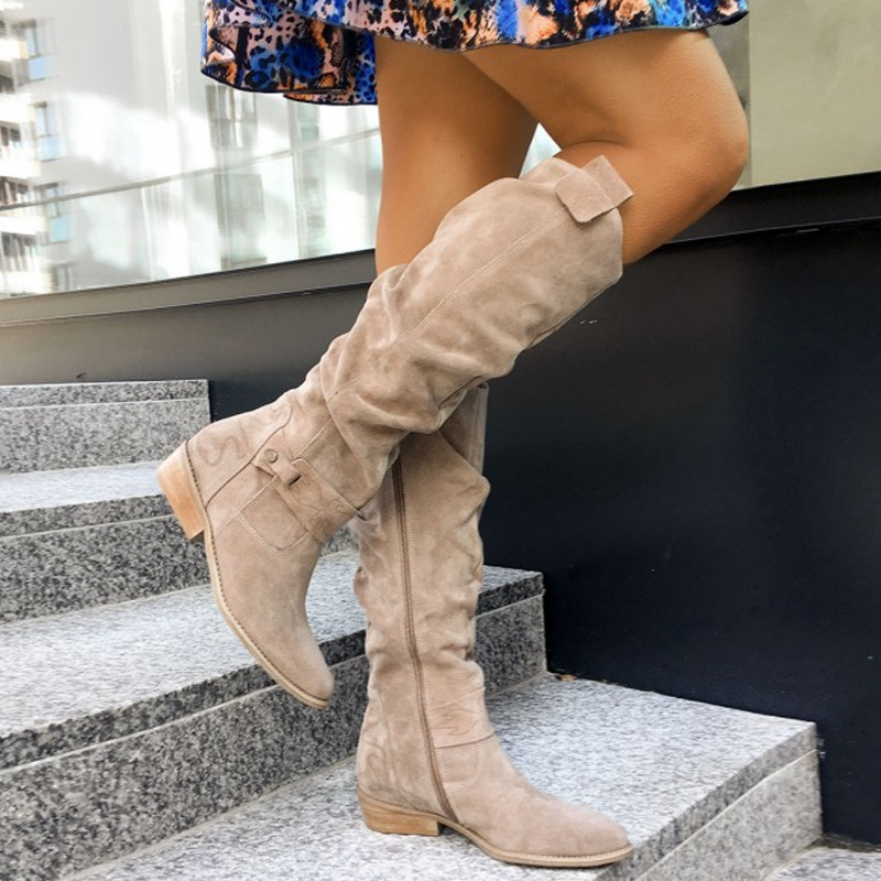 Women's Knee-High Boots Closed Toe Low Heel