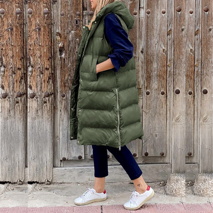 Women's Longline Hooded Puffer Vest - Vonnera