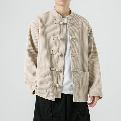 Men's Corduroy Jacket Mandarin Collar Brown - Vonnera