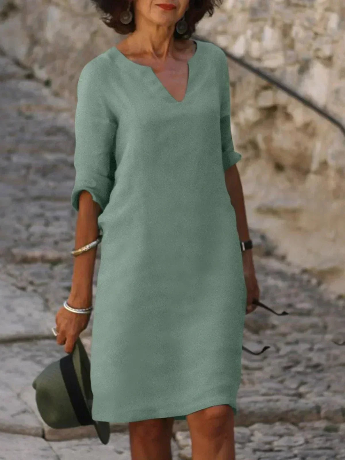 Women's V-Neck Mini Dress Short Sleeve