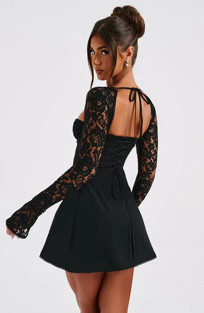Image of Savannah | Women's Long Sleeve Lace A-Line Mini Dress
