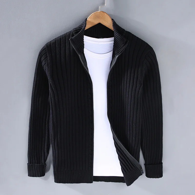Men's Ribbed Cardigan Sweater Open Front Cozy Grey