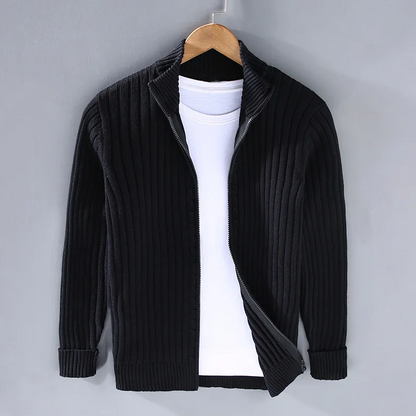 Men's Ribbed Cardigan Sweater Open Front Cozy Grey