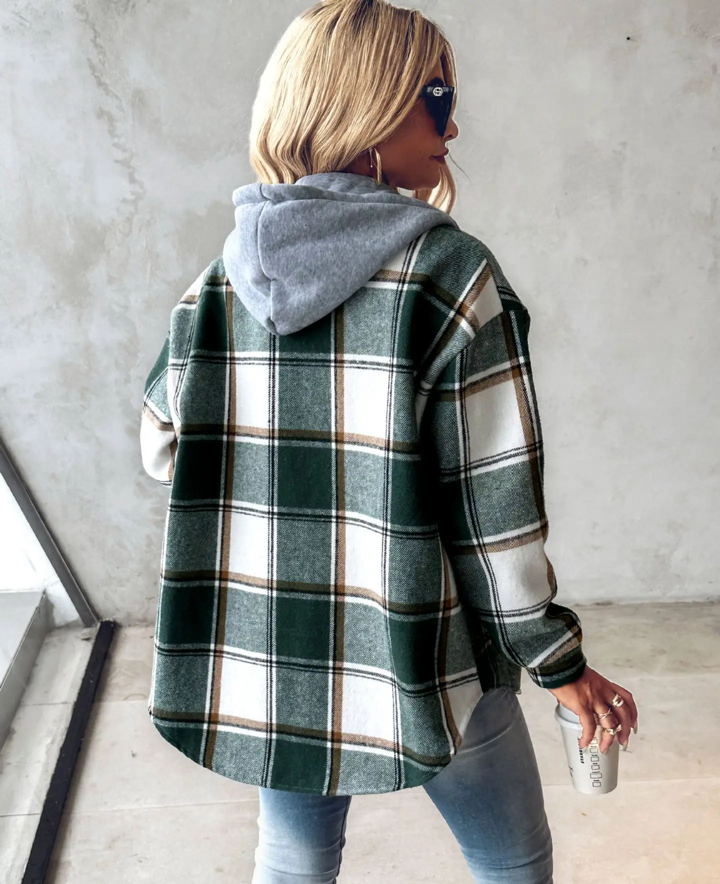 Women's Plaid Hooded Cardigan