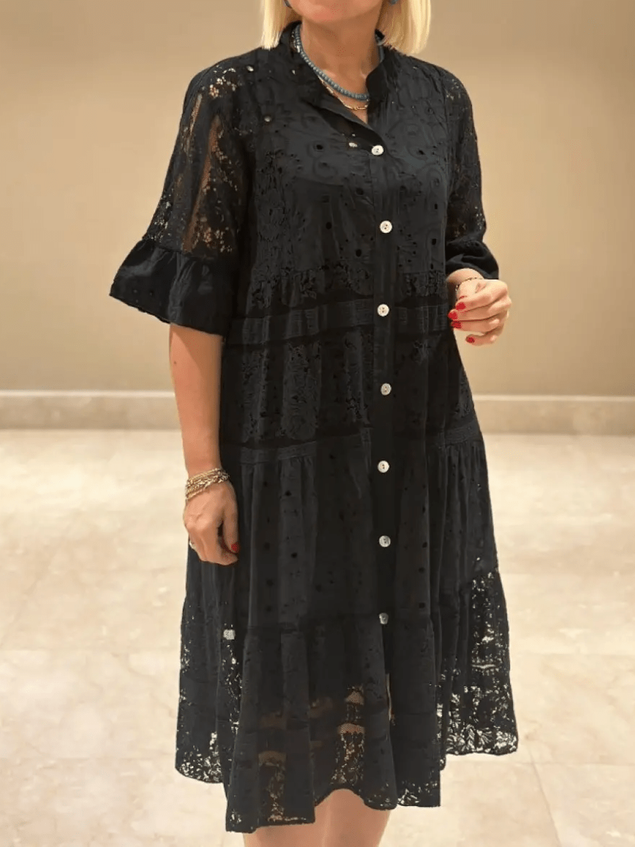 Women's Casual Midi Dress Button Front Short Sleeves