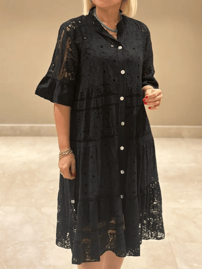 Women's Casual Midi Dress Button Front Short Sleeves