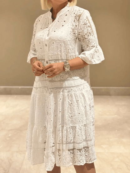 Women's Casual Midi Dress Button Front Short Sleeves
