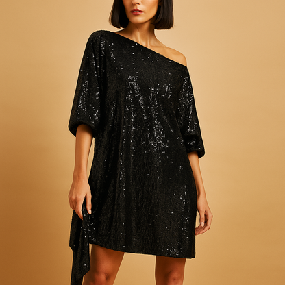 Women’s sequin party dress with ruffle details and flattering fit, perfect for galas, parties, celebrations, and elegant evening occasions.
