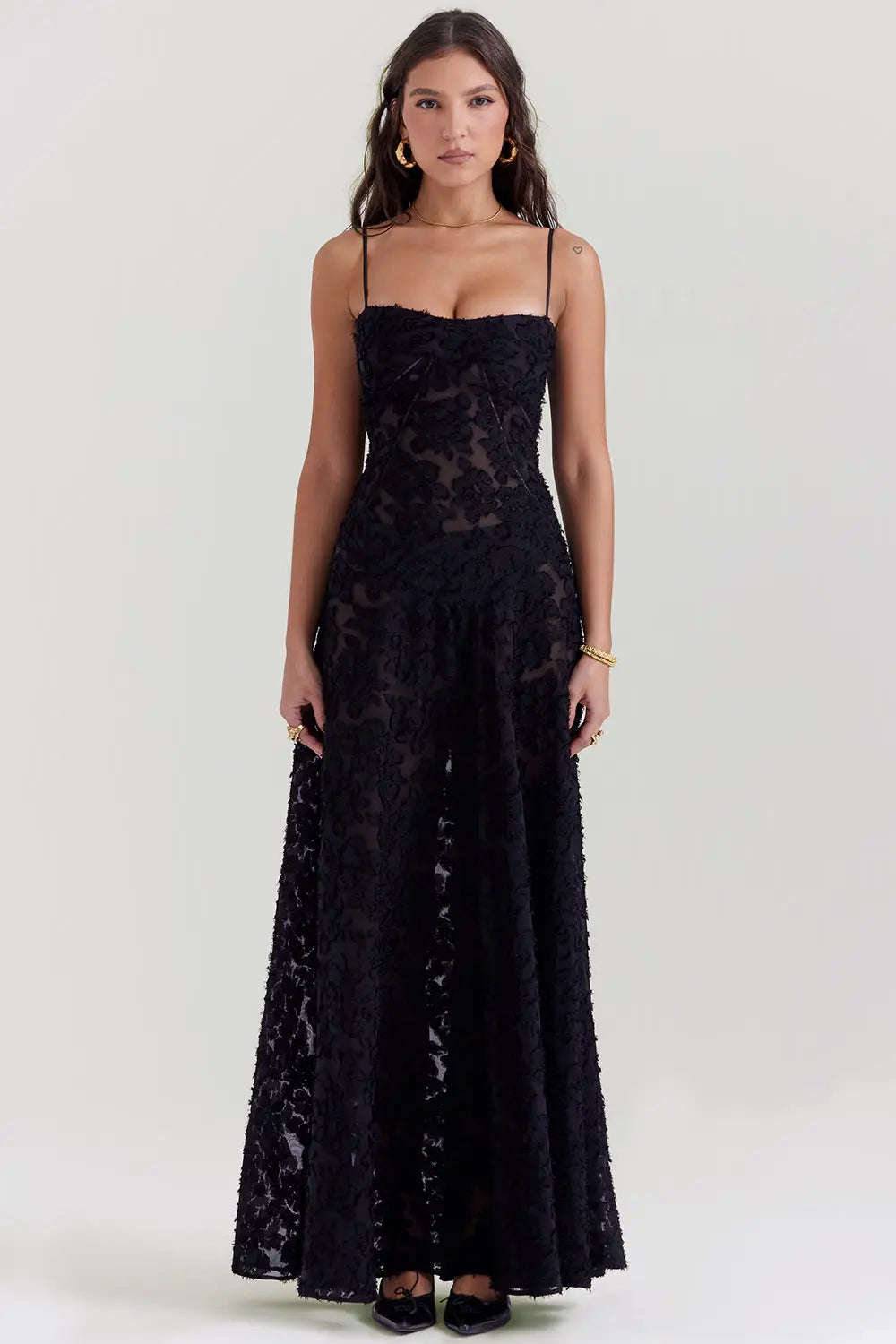 Women's Maxi Dress Fitted Bodice Flared Hem - Vonnera