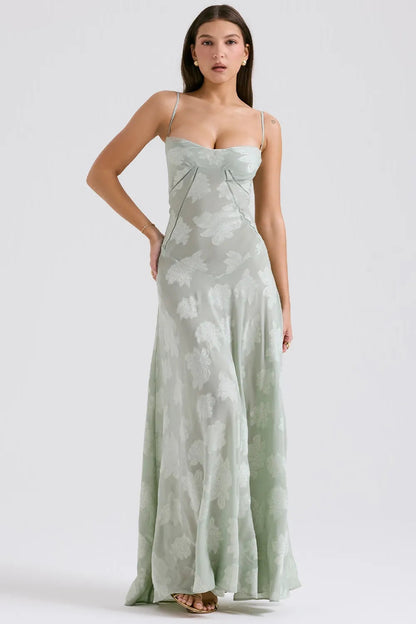 Women's Maxi Dress Fitted Bodice Flared Hem