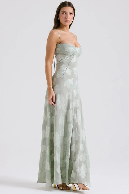 Women's Maxi Dress Fitted Bodice Flared Hem