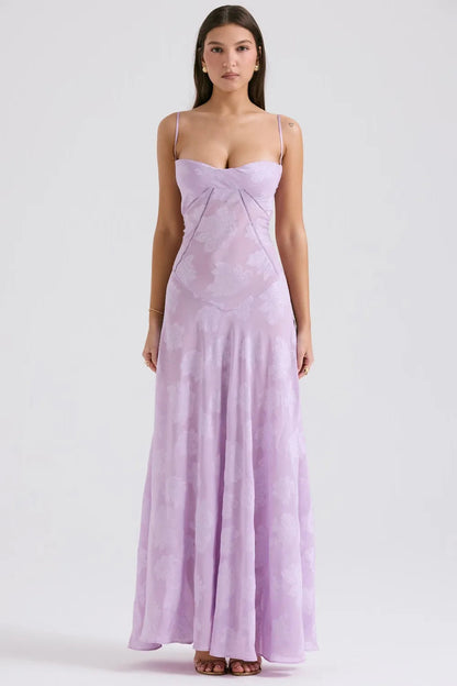 Women's Maxi Dress Fitted Bodice Flared Hem