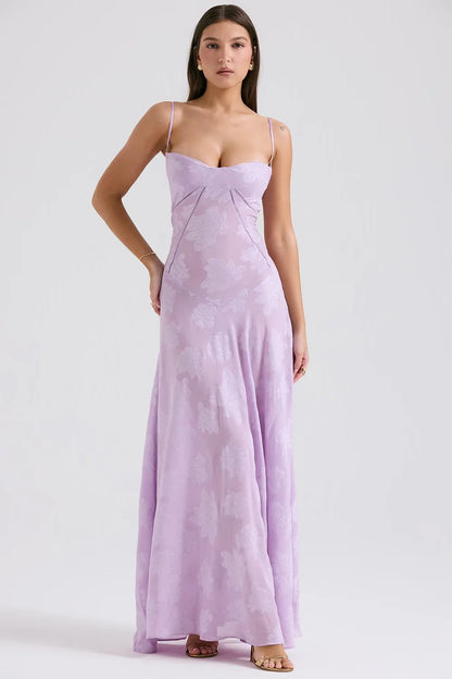 Women's Maxi Dress Fitted Bodice Flared Hem