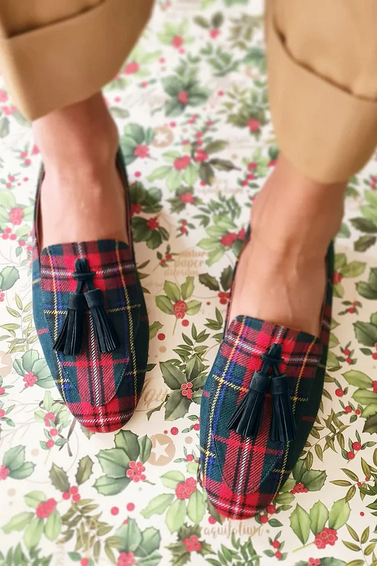 Women's Tartan Tassel Loafers - Vonnera