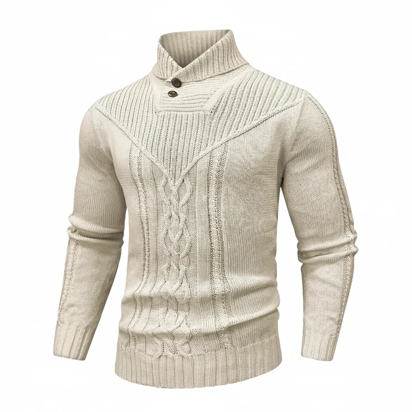 Men's Cable Knit Sweater Shawl Collar