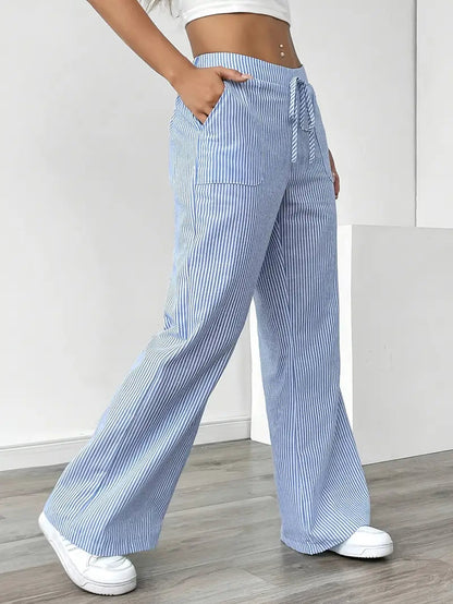 Image of Sheila | Women's High-Waisted Striped Drawstring Pants