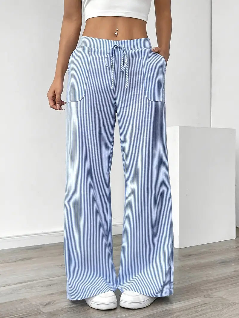 Image of Sheila | Women's High-Waisted Striped Drawstring Pants