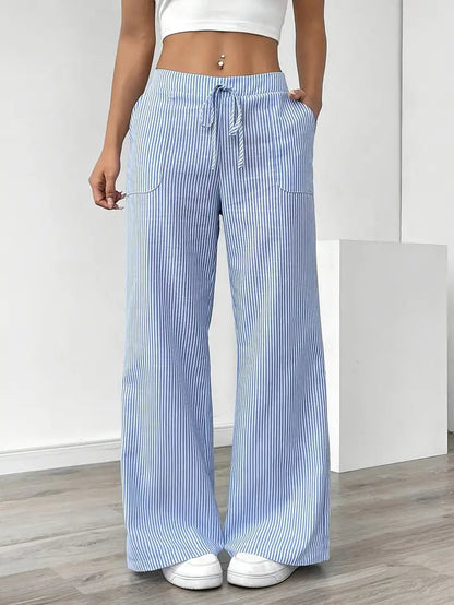 Image of Sheila | Women's High-Waisted Striped Drawstring Pants