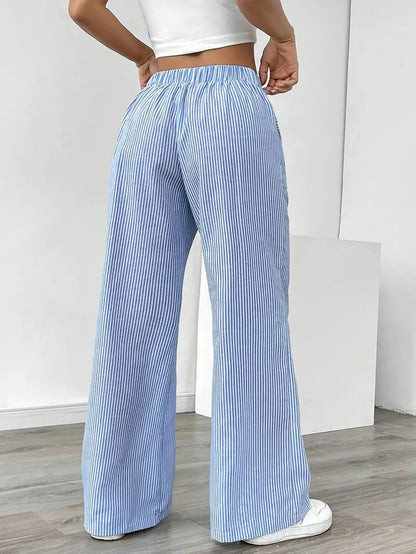 Image of Sheila | Women's High-Waisted Striped Drawstring Pants
