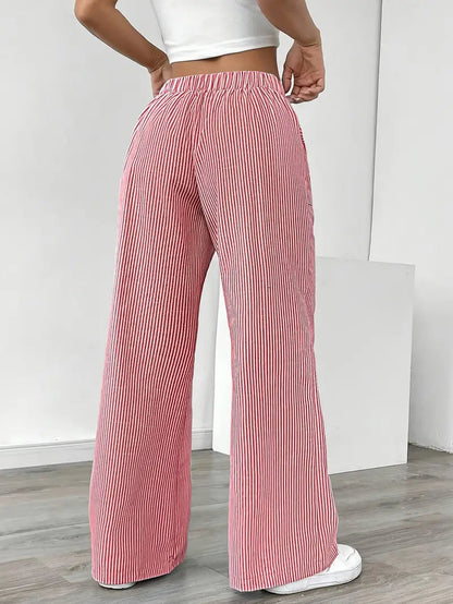 Image of Sheila | Women's High-Waisted Striped Drawstring Pants
