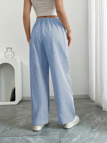 Image of Sheila | Women's High-Waisted Striped Drawstring Pants