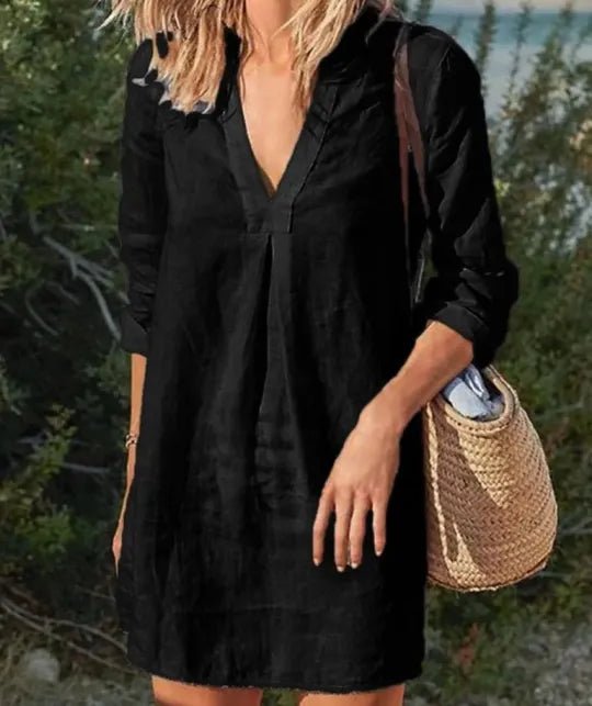 Women's V-Neck Long Sleeve Mini Dress - VibreMode