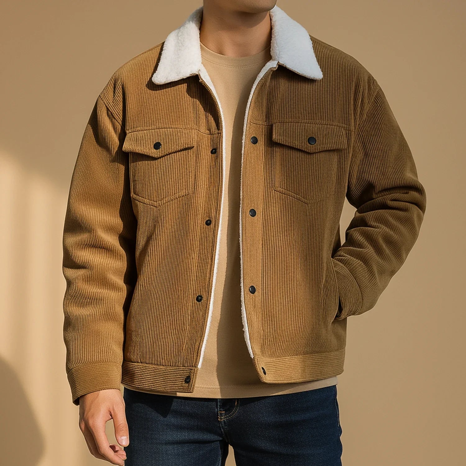 Men's Corduroy Jacket Sherpa Collar - Vonnera