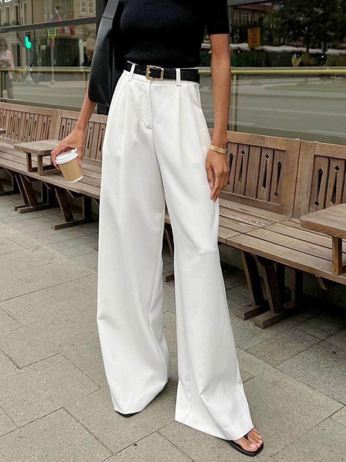 Women's High-Waisted Wide Leg Pleated Trousers - Vonnera