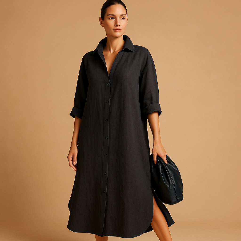 Women’s shirt dress with a loose fit and button-down design, perfect for spring and summer, casual outings, and stylish everyday wear.