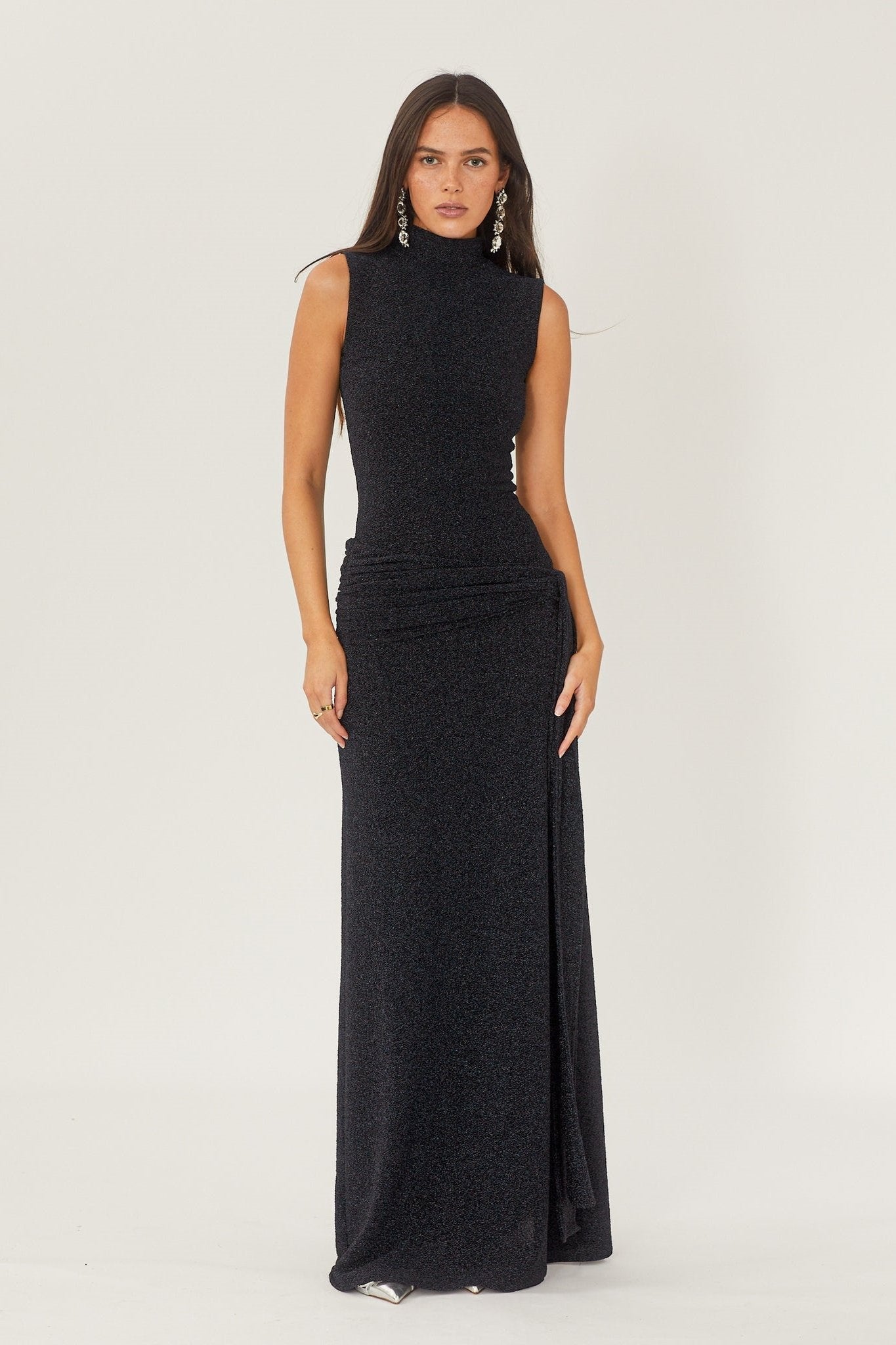 Women's Maxi Dress Metallic Ribbon Waistband