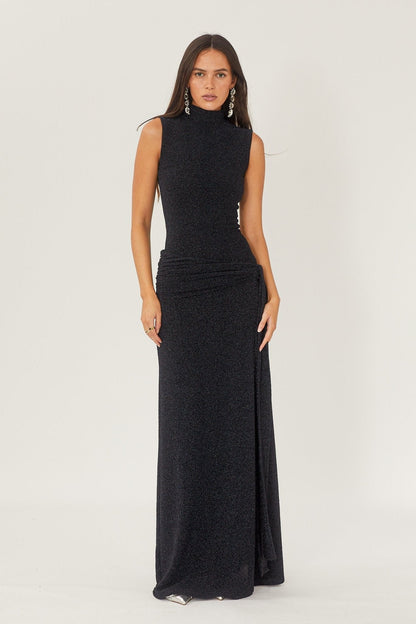 Women's Maxi Dress Metallic Ribbon Waistband