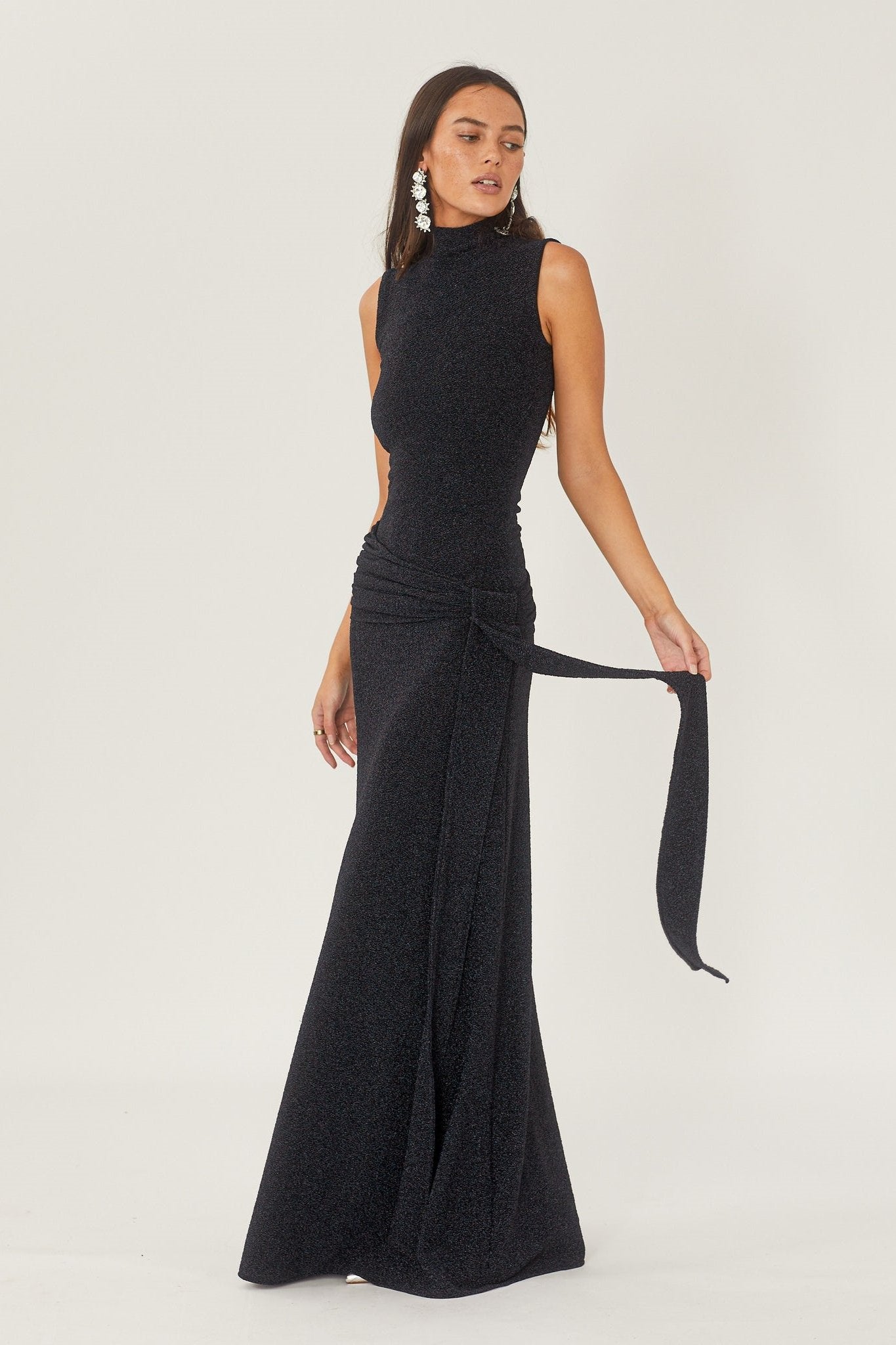 Women's Maxi Dress Metallic Ribbon Waistband - Vonnera