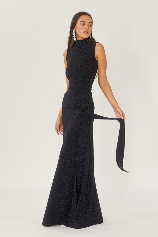 Women's Maxi Dress Metallic Ribbon Waistband - Vonnera