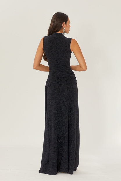 Women's Maxi Dress Metallic Ribbon Waistband