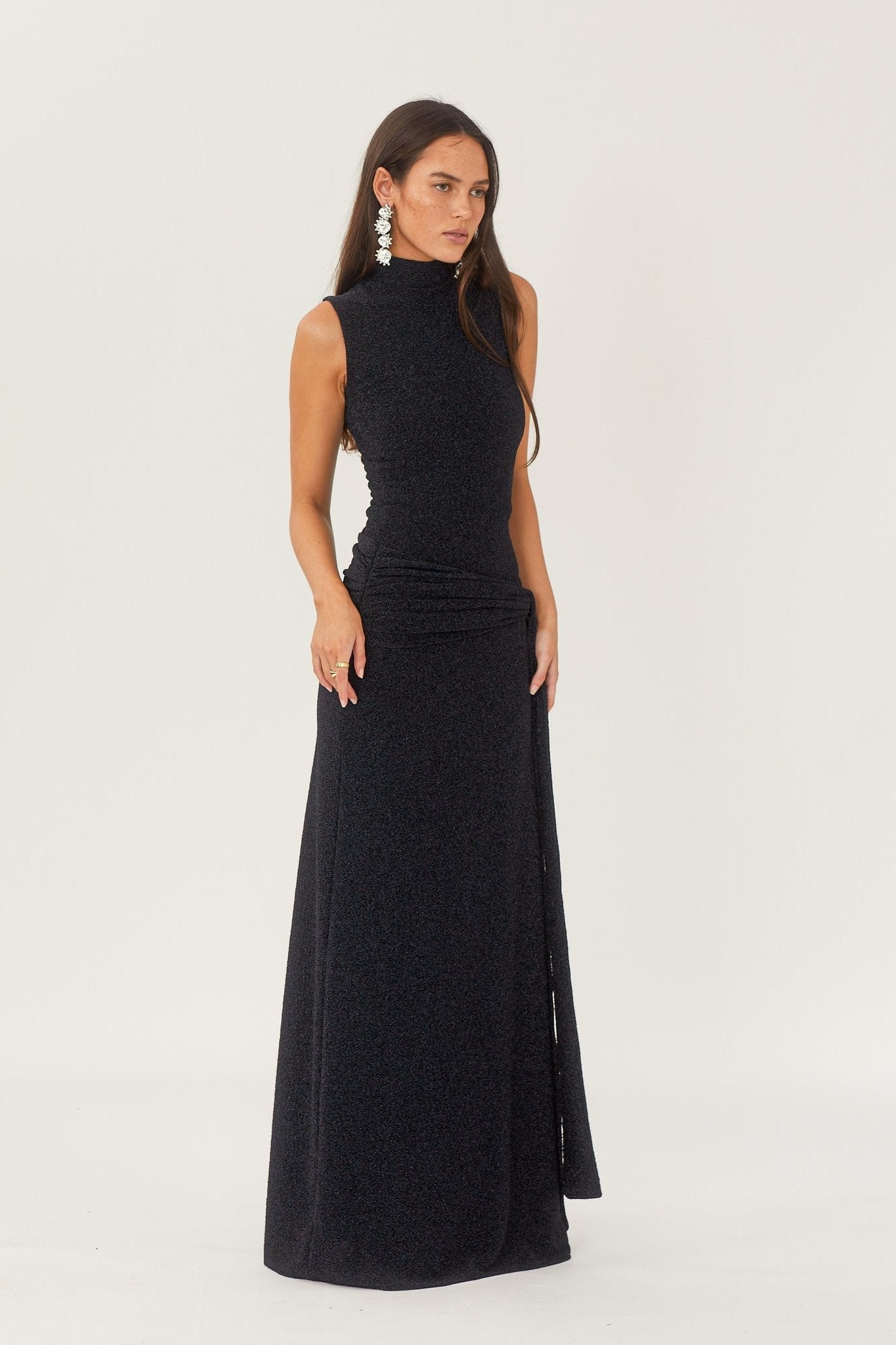 Women's Maxi Dress Metallic Ribbon Waistband