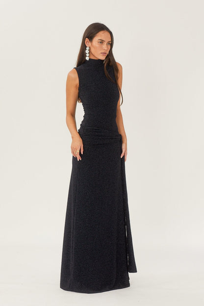 Women's Maxi Dress Metallic Ribbon Waistband