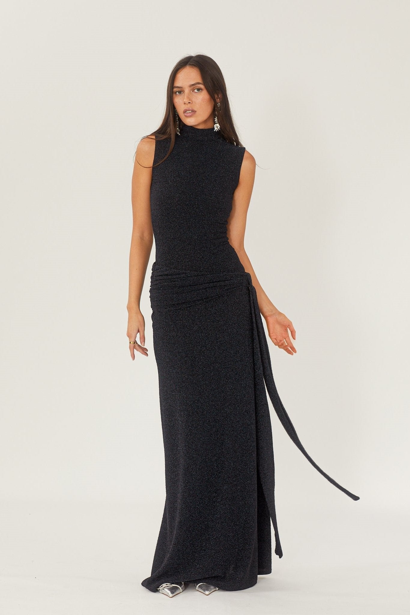 Women's Maxi Dress Metallic Ribbon Waistband
