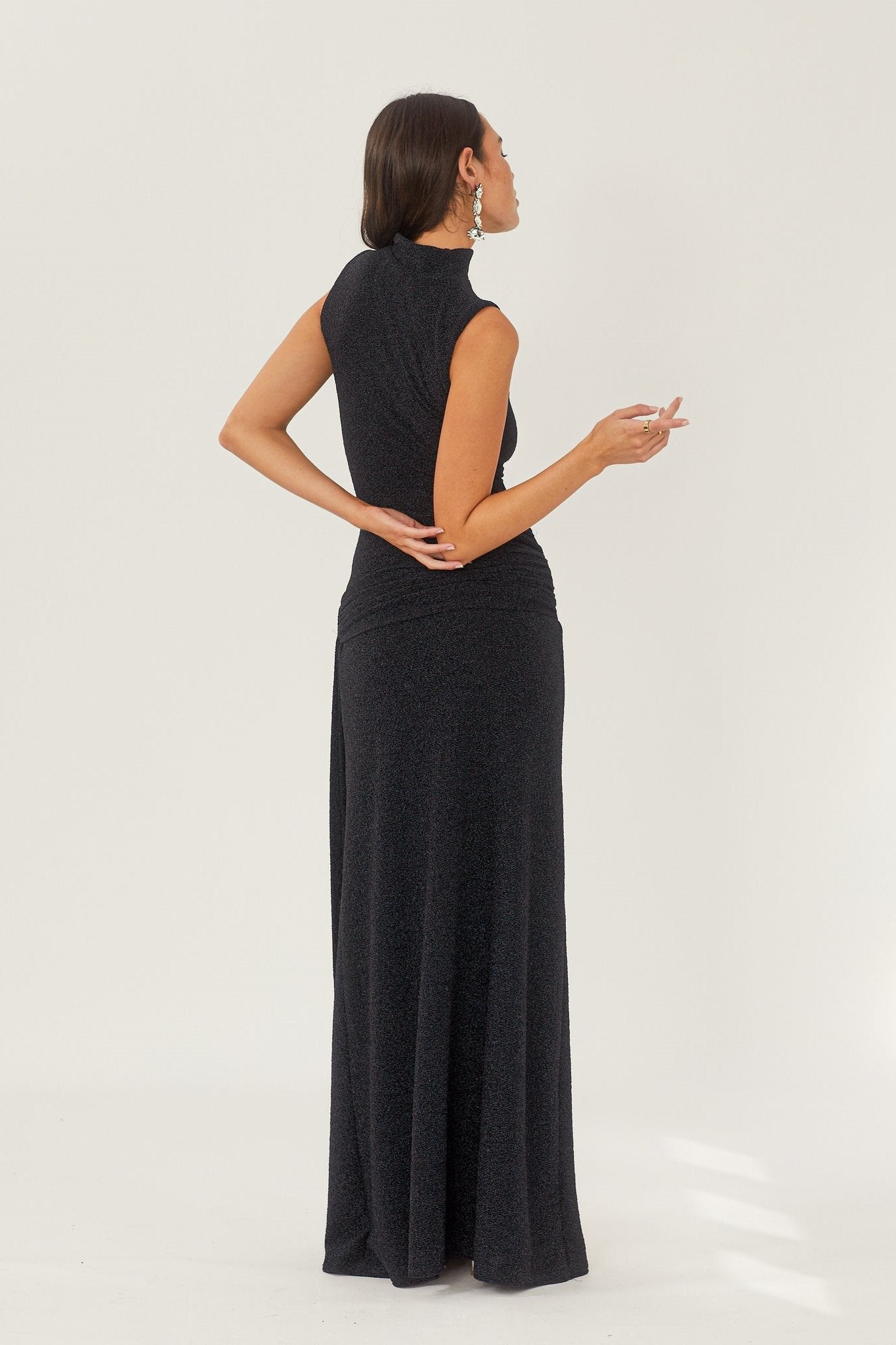 Women's Maxi Dress Metallic Ribbon Waistband