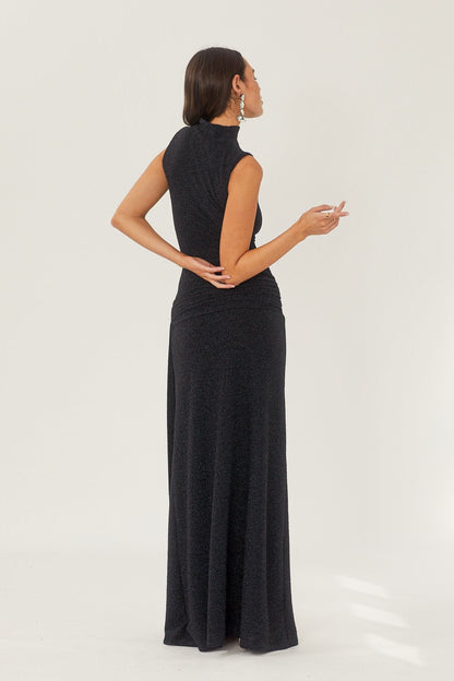 Women's Maxi Dress Metallic Ribbon Waistband