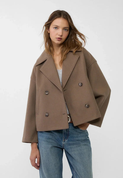 Women's Wool-Look Jacket Cropped Double-Breasted