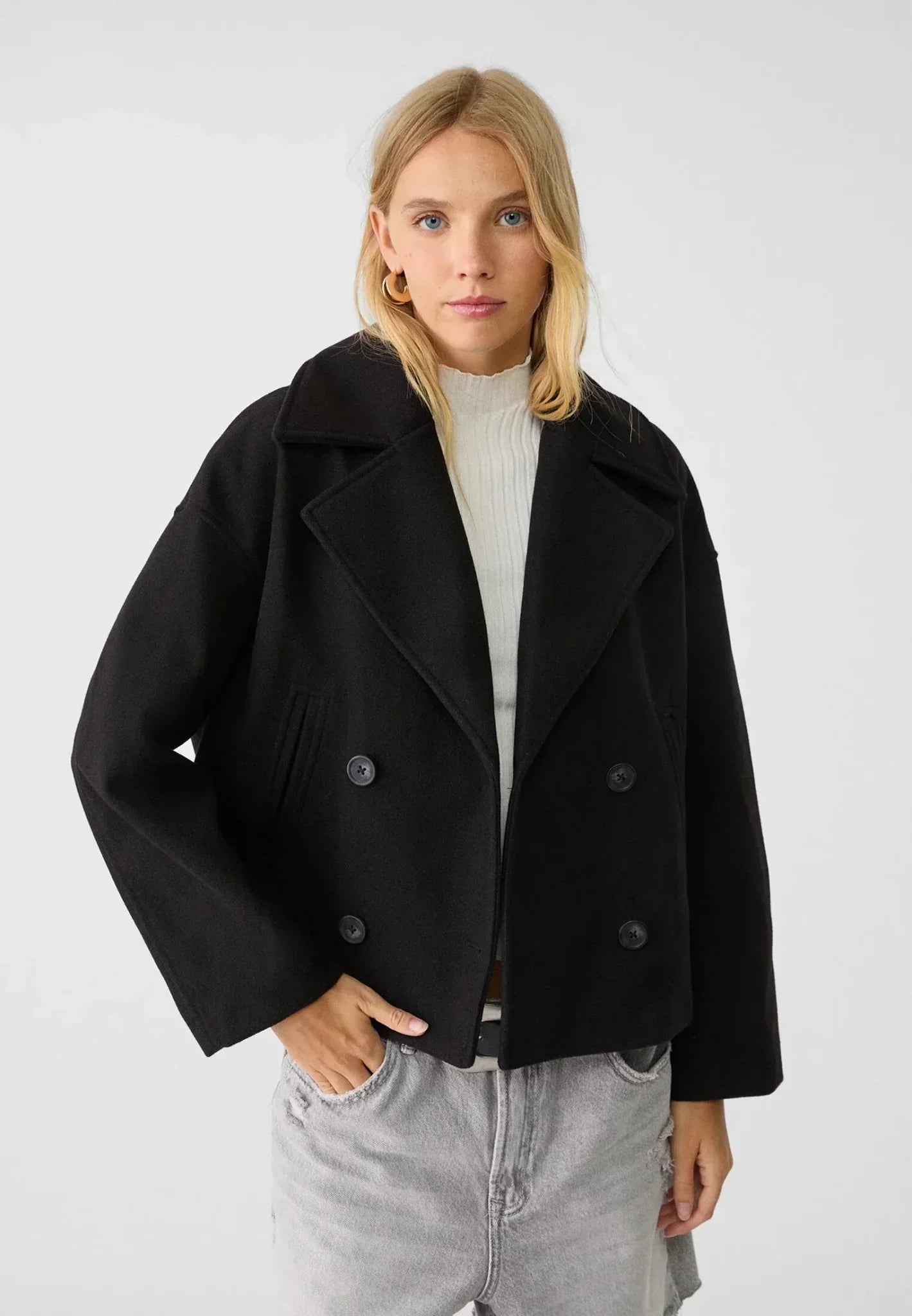 Women's Wool-Look Jacket Cropped Double-Breasted